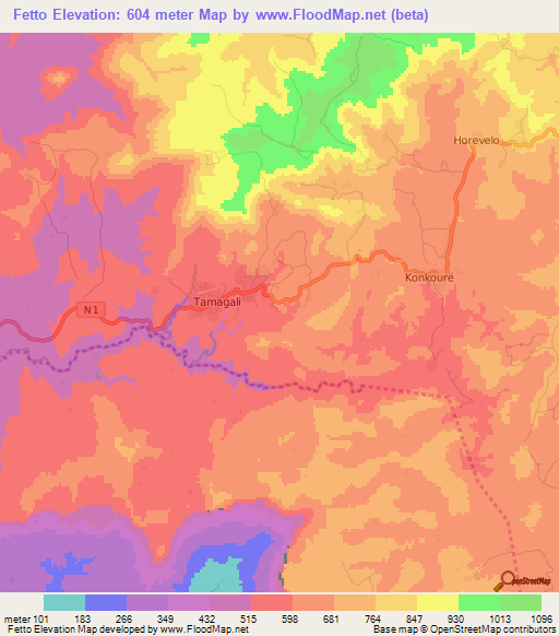 Fetto,Guinea Elevation Map