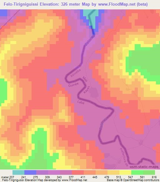 Felo-Tirigniguissi,Guinea Elevation Map