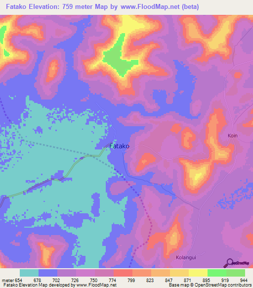 Fatako,Guinea Elevation Map