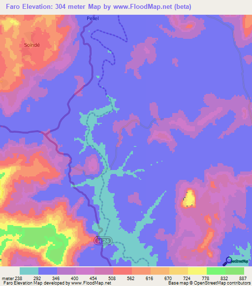 Faro,Guinea Elevation Map