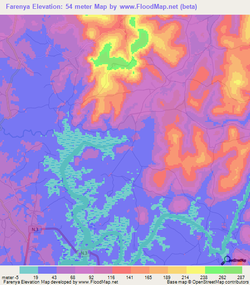 Farenya,Guinea Elevation Map