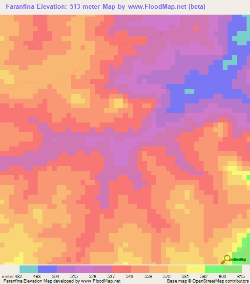 Faranfina,Guinea Elevation Map