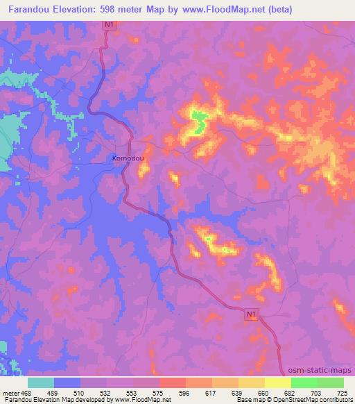 Farandou,Guinea Elevation Map