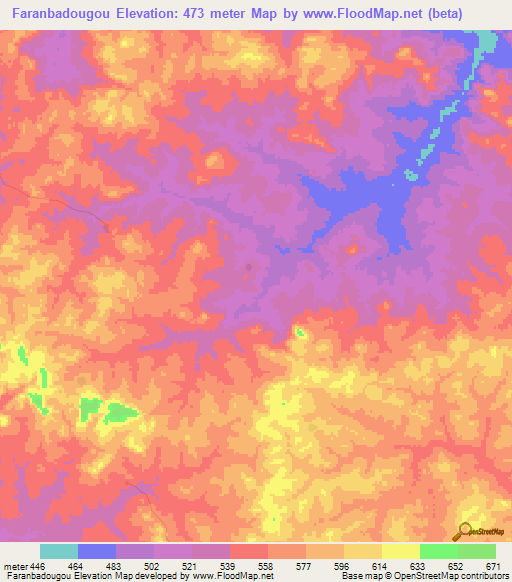 Faranbadougou,Guinea Elevation Map