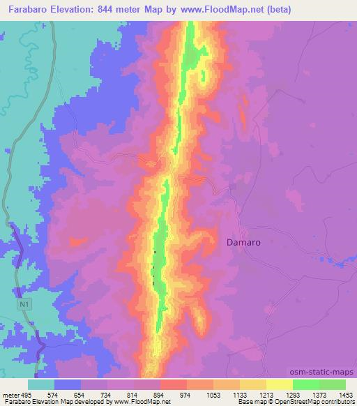 Farabaro,Guinea Elevation Map