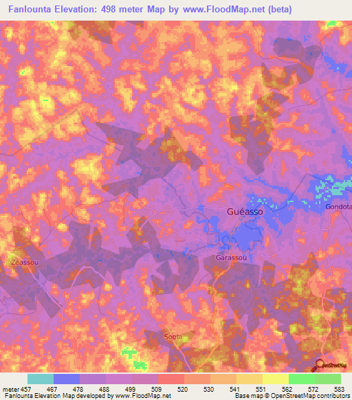 Fanlounta,Guinea Elevation Map