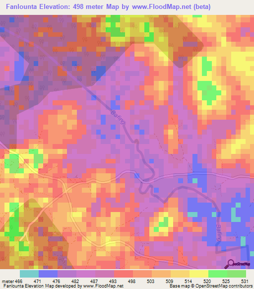 Fanlounta,Guinea Elevation Map