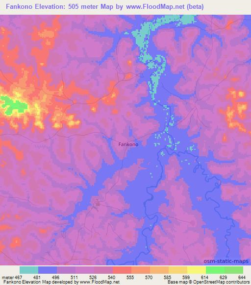 Fankono,Guinea Elevation Map