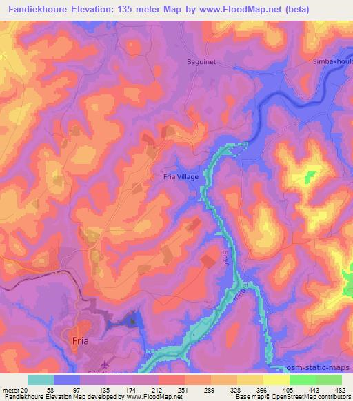 Fandiekhoure,Guinea Elevation Map