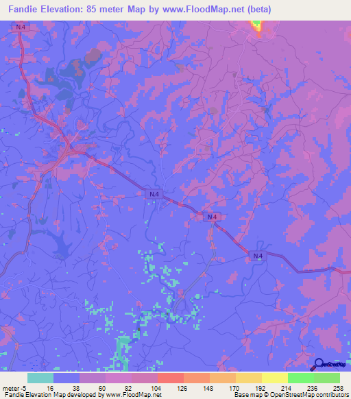 Fandie,Guinea Elevation Map