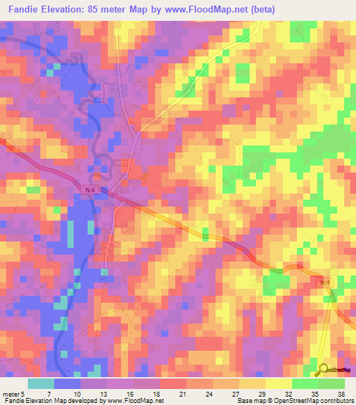 Fandie,Guinea Elevation Map