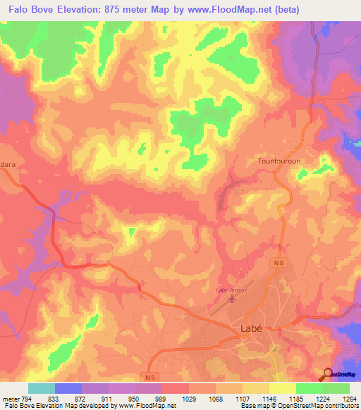 Falo Bove,Guinea Elevation Map