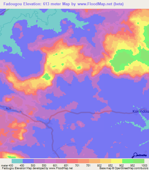 Fadougou,Guinea Elevation Map