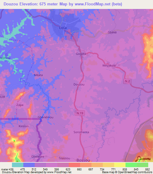 Douzou,Guinea Elevation Map