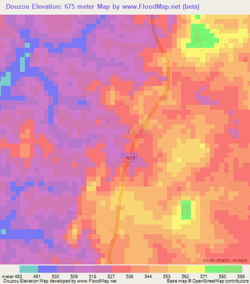 Douzou,Guinea Elevation Map