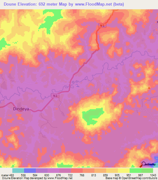 Doune,Guinea Elevation Map