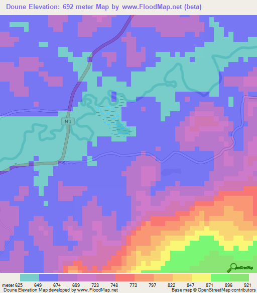 Doune,Guinea Elevation Map