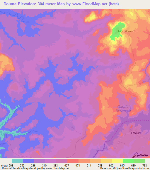 Douma,Guinea Elevation Map