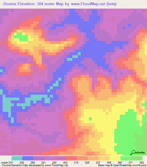 Douma,Guinea Elevation Map