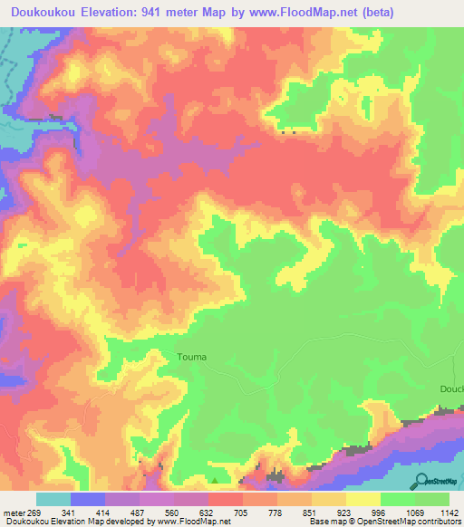 Doukoukou,Guinea Elevation Map