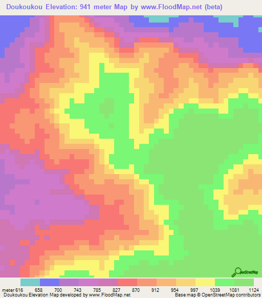 Doukoukou,Guinea Elevation Map