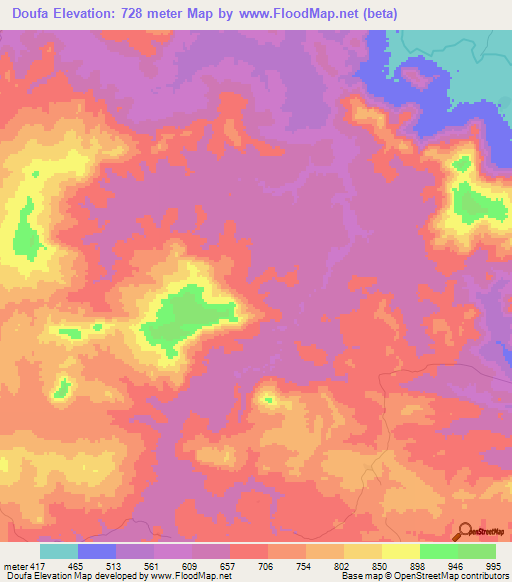 Doufa,Guinea Elevation Map