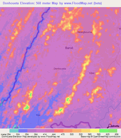 Donhoueta,Guinea Elevation Map