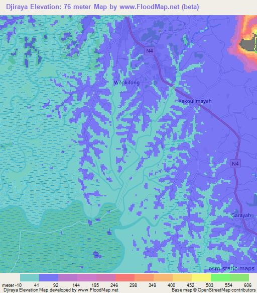 Djiraya,Guinea Elevation Map