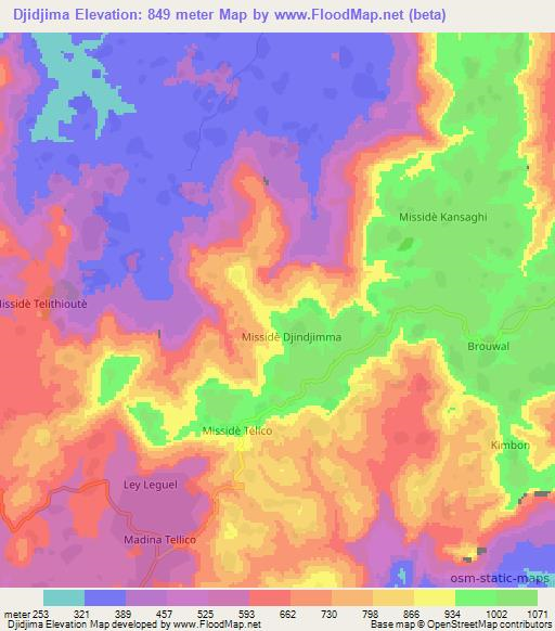 Djidjima,Guinea Elevation Map