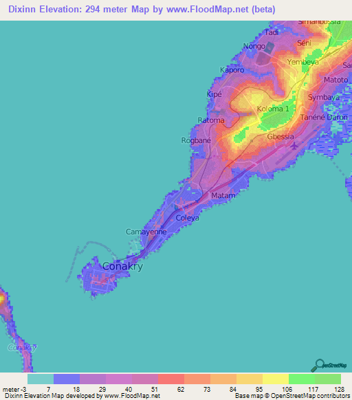 Dixinn,Guinea Elevation Map