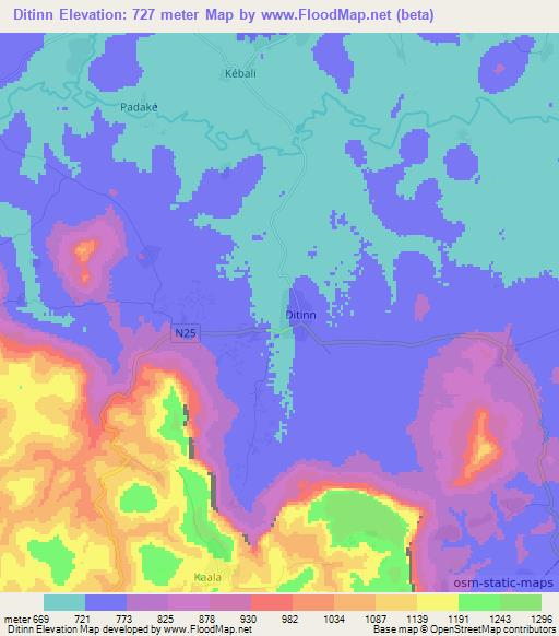 Ditinn,Guinea Elevation Map