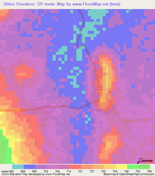 Ditinn,Guinea Elevation Map