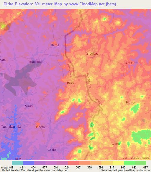 Dirita,Guinea Elevation Map