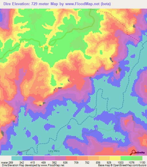 Dire,Guinea Elevation Map