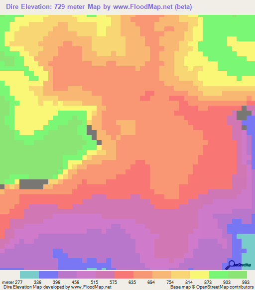 Dire,Guinea Elevation Map