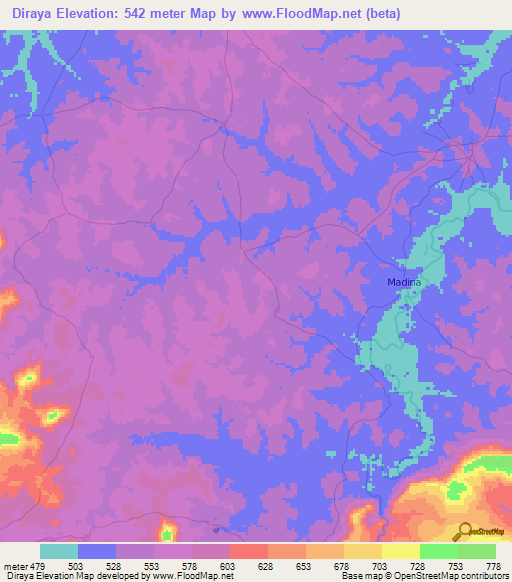 Diraya,Guinea Elevation Map