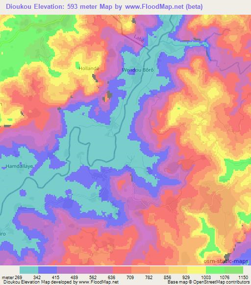 Dioukou,Guinea Elevation Map