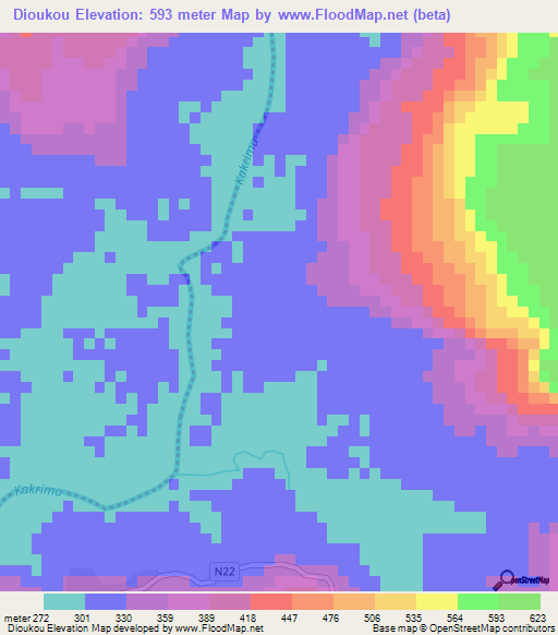 Dioukou,Guinea Elevation Map