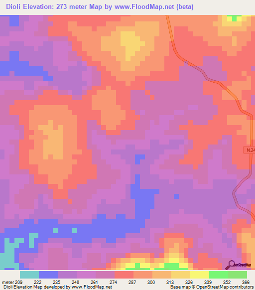 Dioli,Guinea Elevation Map