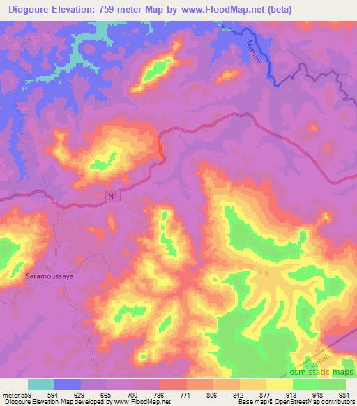 Diogoure,Guinea Elevation Map