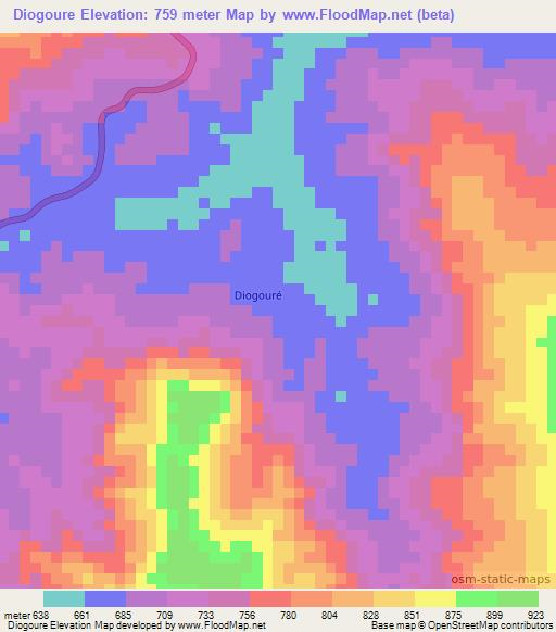 Diogoure,Guinea Elevation Map