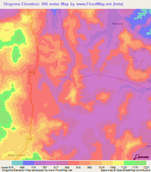 Diogoma,Guinea Elevation Map