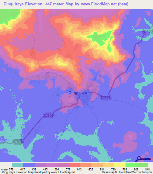 Dinguiraye,Guinea Elevation Map