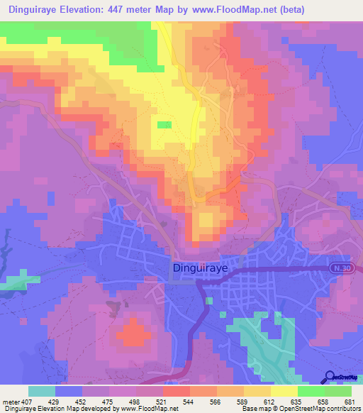 Dinguiraye,Guinea Elevation Map