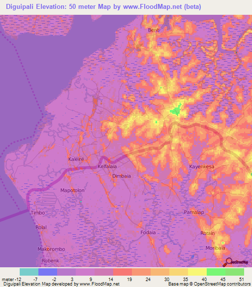 Diguipali,Guinea Elevation Map