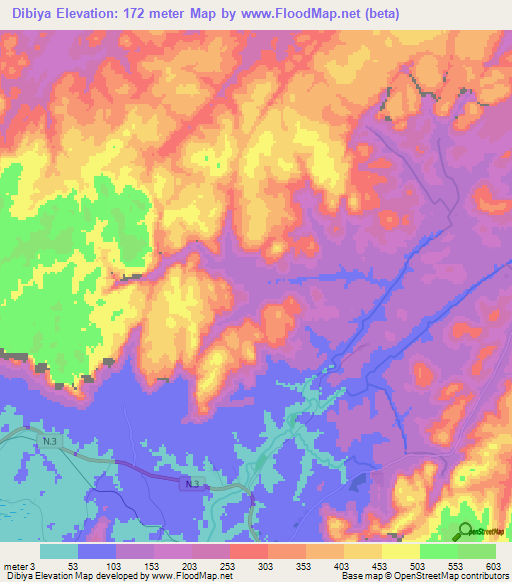 Dibiya,Guinea Elevation Map