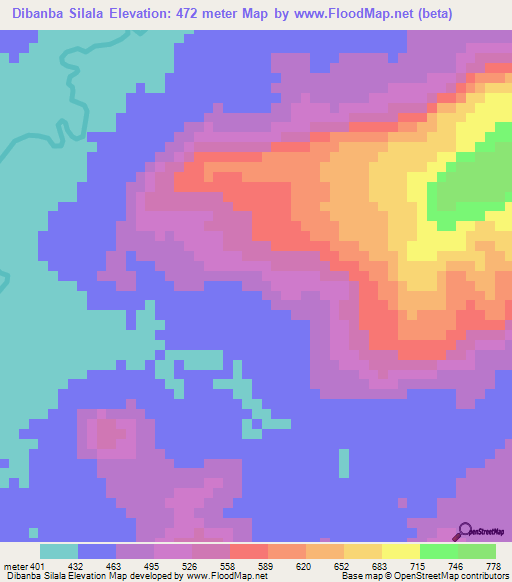 Dibanba Silala,Guinea Elevation Map