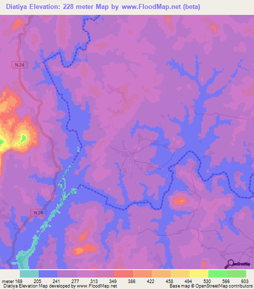 Diatiya,Guinea Elevation Map