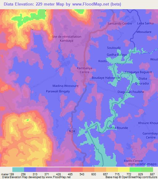 Diata,Guinea Elevation Map