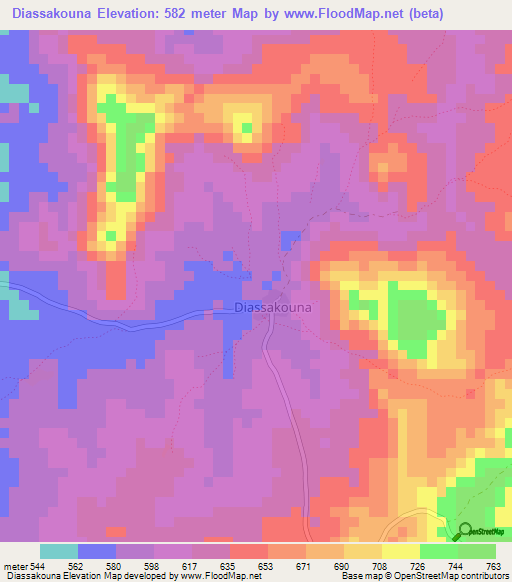 Diassakouna,Guinea Elevation Map